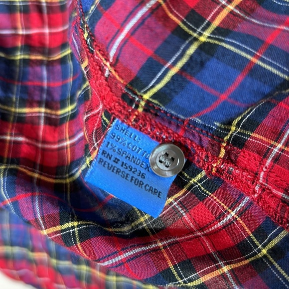 J. McLaughlin Crinkle Button Down Long Sleeve Shirt Size M Plaid Red Blue - Picture 4 of 8